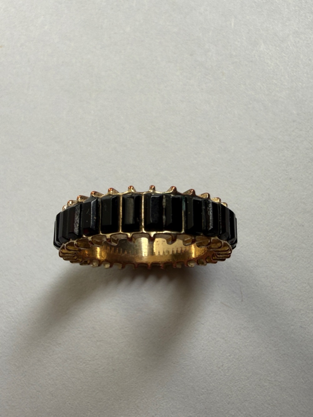 Gold Tone Ring with Black Rectangular Inlay - Women's Fashion Band